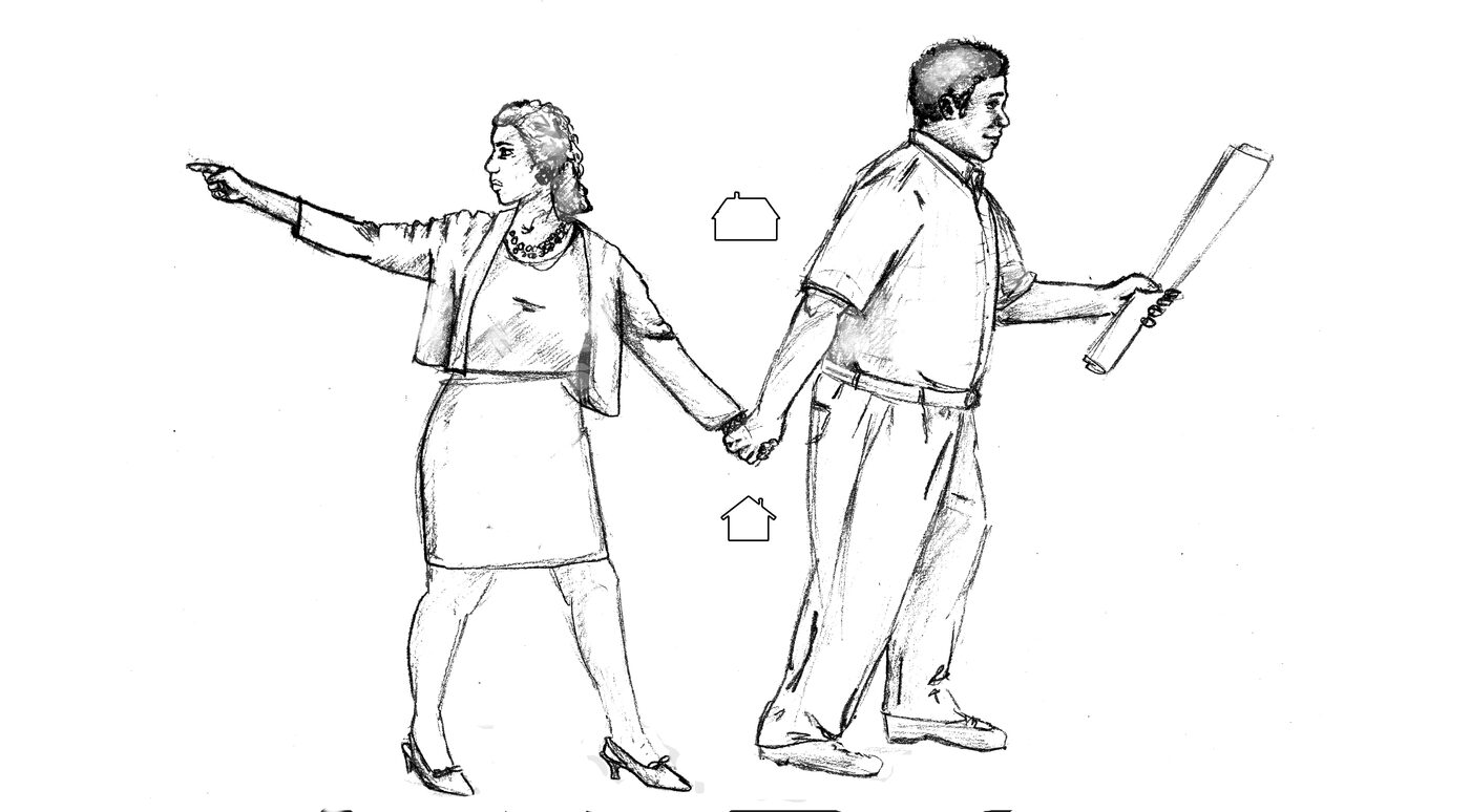 Line drawing translation of figures with small house icons